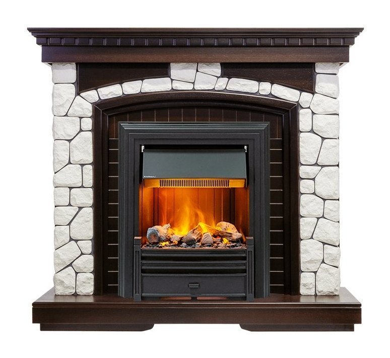 Каминокомплект Glasgow - Темный дуб / Белый с очагом Brookline Black