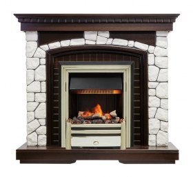 Каминокомплект Glasgow - Темный дуб / Белый с очагом Cavendish