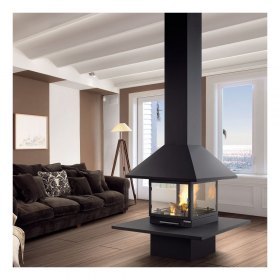 Камин VULCANO CENTRAL, со стеклом, полка-сталь, чёрный (Traforart)