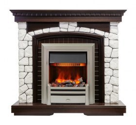Каминокомплект Glasgow - Темный дуб / Белый с очагом Chesford