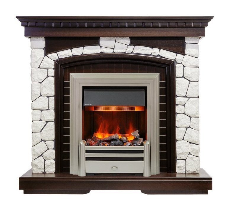 Каминокомплект Glasgow - Темный дуб / Белый с очагом Chesford