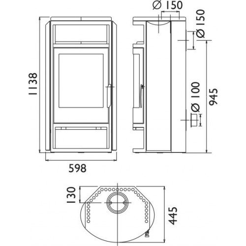 Печь-камин ABX Polar 6, гранит кашмир, с верхней плитой
