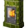 Кафельная печь-камин ABX Britania KI зеленая (кафельный цоколь, вставка Комбо) с допуском воздуха