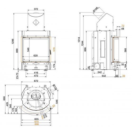 Каминная топка Brunner Compact 57/67 сферическое стекло, горизонтальное открытие (без подъема)