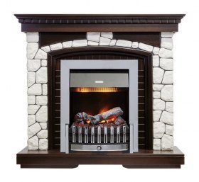 Каминокомплект Glasgow - Темный дуб / Белый с очагом Danville Chrome FB2