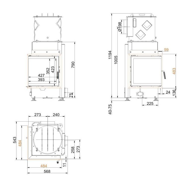 Каминная топка Brunner Eck-Kamine 42/42/42 горизонтальное открытие (без подъема)