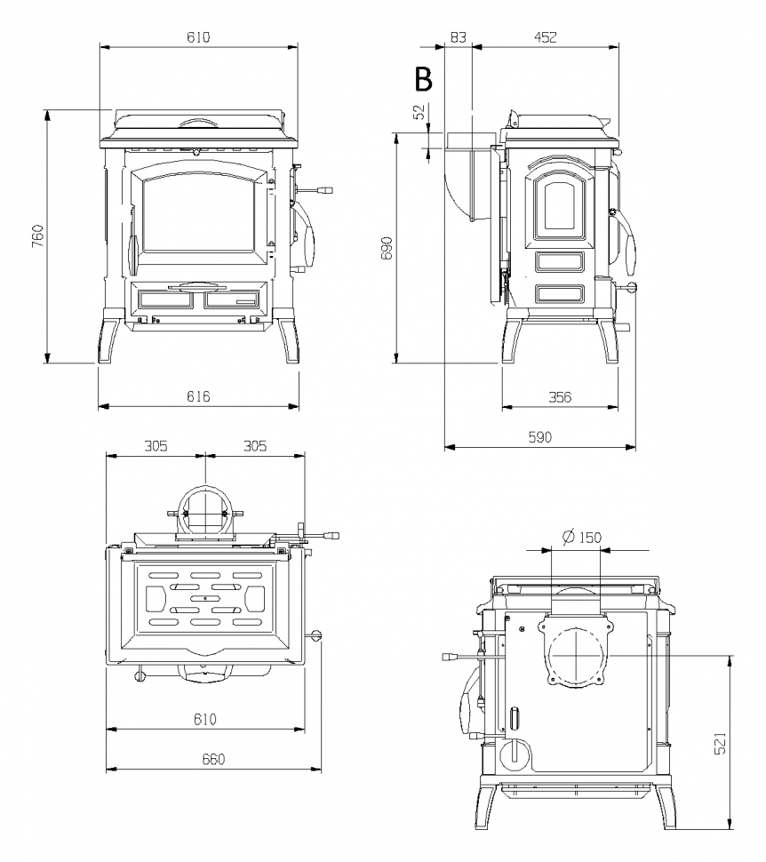 Чугунная отопительно варочная печь La Nordica Isetta con cerchi EVO