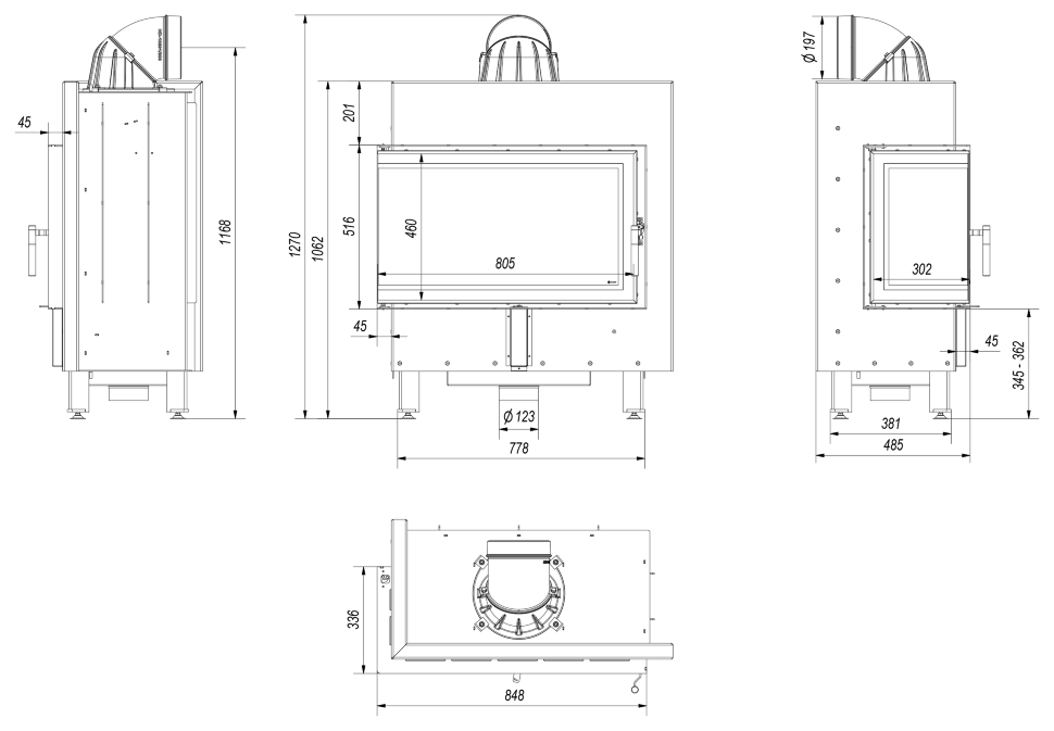 Каминная топка Kratki Lucy 14 L BS
