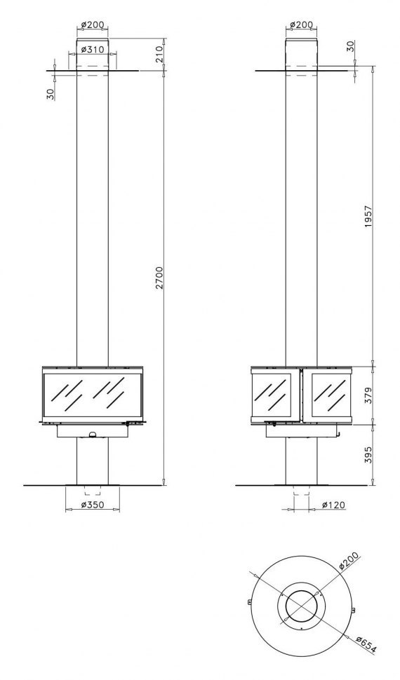 Камин Rocal Ronde Central чертеж