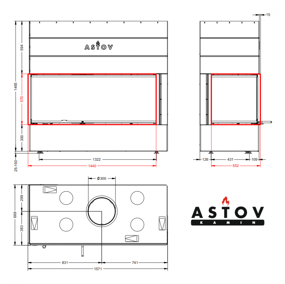 Каминная топка АСТОВ П2С 14057 L (левая)