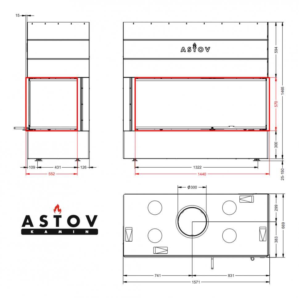 Каминная топка АСТОВ П2С 14057 R (правая)