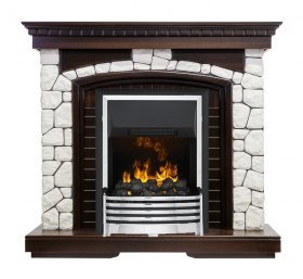 Каминокомплект Glasgow - Темный дуб / Белый с очагом Flagstaff