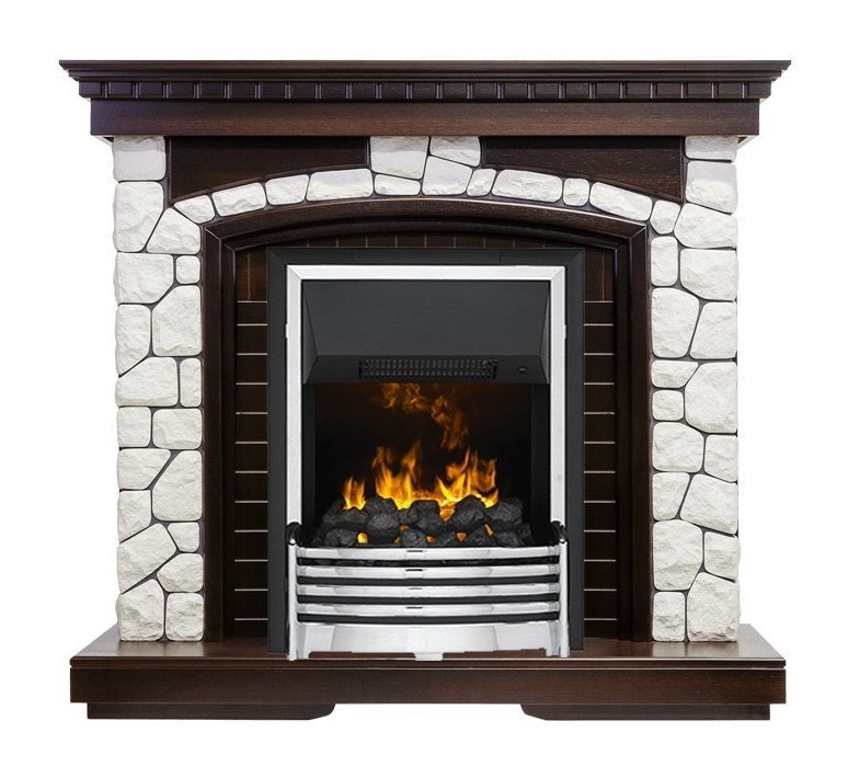 Каминокомплект Glasgow - Темный дуб / Белый с очагом Flagstaff