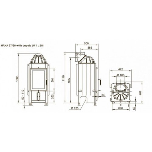 Каминная топка Hoxter Haka 37/50 Чугунный дымосборник