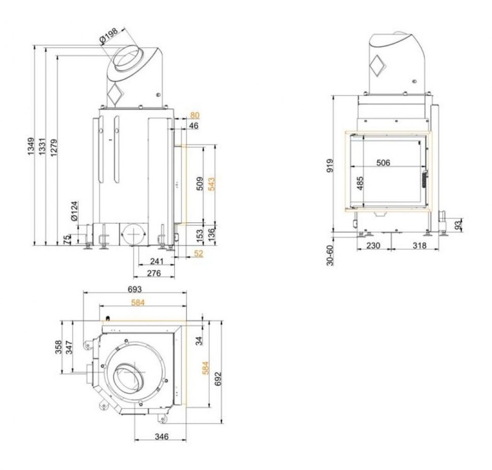 Каминная топка Brunner Eck-Kamine 51/52/52 горизонтальное открытие (без подъема)