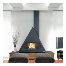 Камин BILBAO FRONTAL, со стеклом, труба справа, чёрный (Traforart)