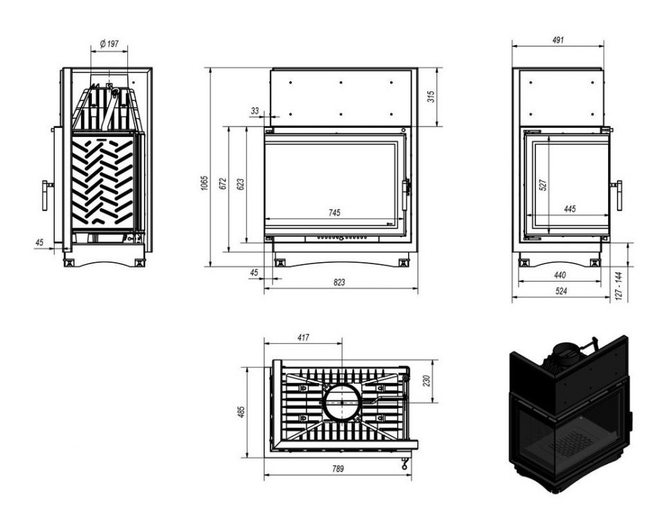 Каминная топка Kratki Amelia L BS Deco