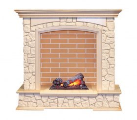 Каминокомплект Preston - Слоновая кость с патиной / Кирпич с очагом Cassette 400 NH