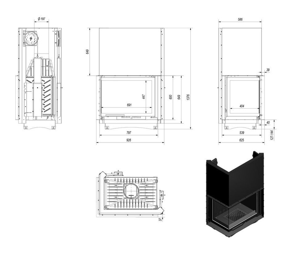 Каминная топка Kratki Amelia L BS G (угловое стекло слева, гильотина)