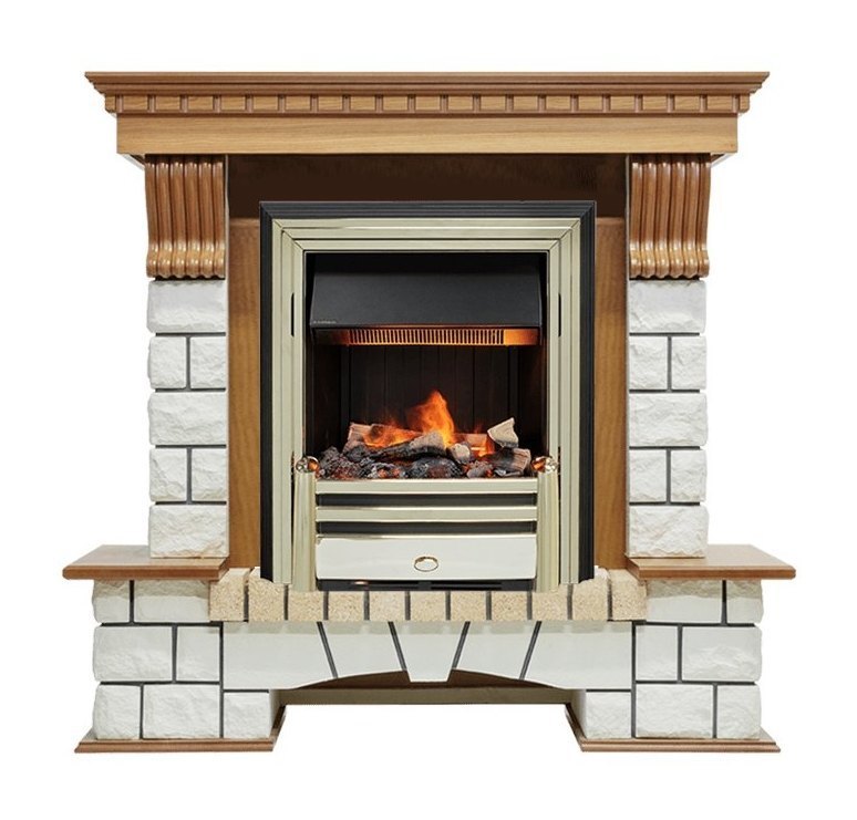 Каминокомплект Pierre Luxe - Дуб / Белый (Высота 1050мм) с очагом Cavendish