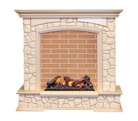 Каминокомплект Preston - Слоновая кость с патиной / Кирпич с очагом Cassette 600 NH