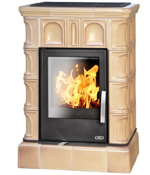 Кафельная печь-камин ABX Britania KI Табак (кафельный цоколь, вставка Комбо) с допуском воздуха