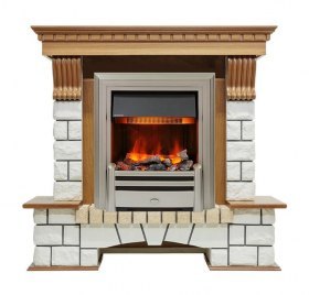 Каминокомплект Pierre Luxe - Дуб / Белый (Высота 1050мм) с очагом Chesford