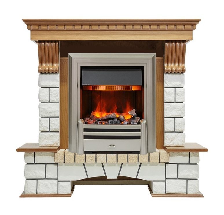 Каминокомплект Pierre Luxe - Дуб / Белый (Высота 1050мм) с очагом Chesford