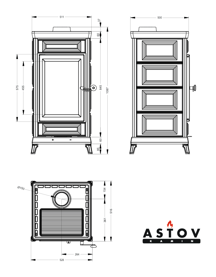 Чугунная печь камин Астов Майолика