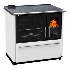 Плита PLAMEN 850 GLAS, белая, труба слева (Plamen)