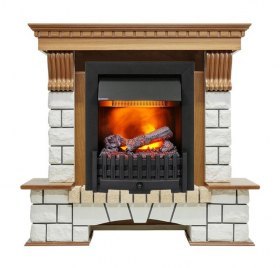 Каминокомплект Pierre Luxe - Дуб / Белый (Высота 1050мм) с очагом Danville Black FB2