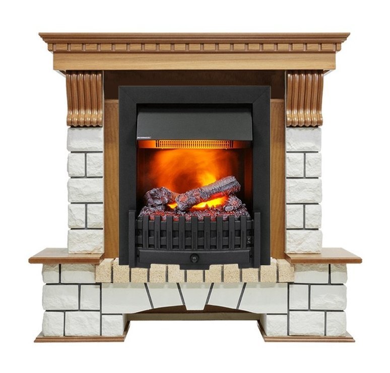 Каминокомплект Pierre Luxe - Дуб / Белый (Высота 1050мм) с очагом Danville Black FB2