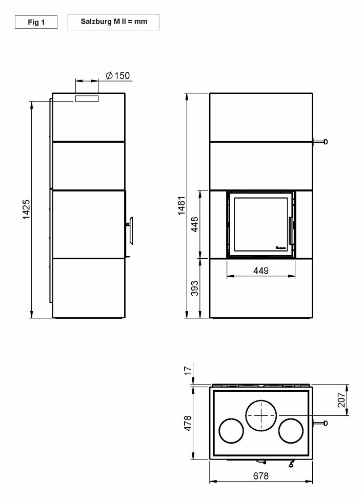 Камин Nordpeis Salzburg M II - размеры