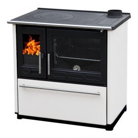 Плита PLAMEN 850 GLAS белая, труба справа (Plamen)