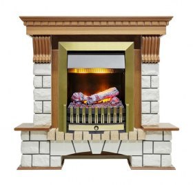 Каминокомплект Pierre Luxe - Дуб / Белый (Высота 1050мм) с очагом Danville Antique Brass FB2