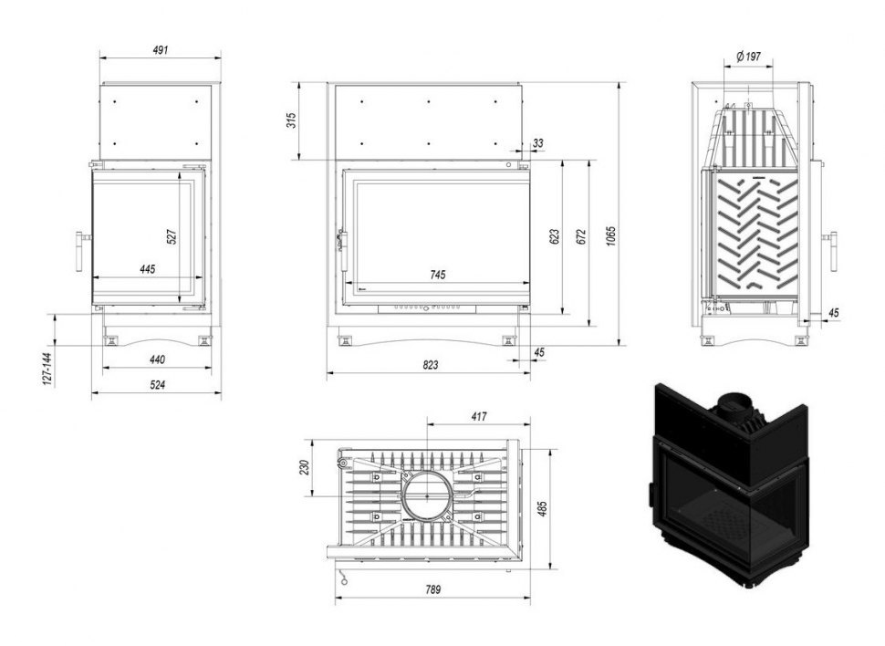 Каминная топка Kratki Amelia P BS Deco