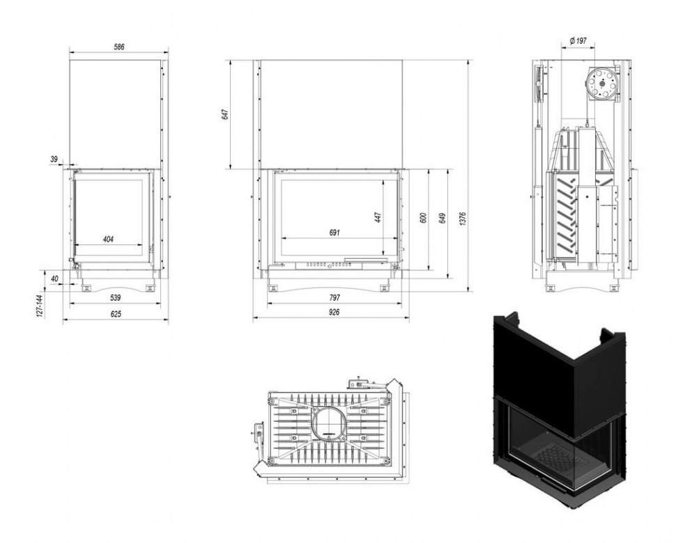 Каминная топка Kratki Amelia P BS G (угловое стекло справа, гильотина)