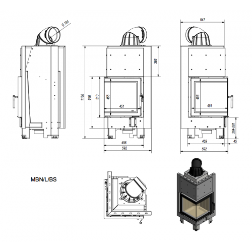 Каминная топка Kratki MBN L/BS