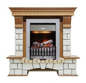 Каминокомплект Pierre Luxe - Дуб / Белый (Высота 1050мм) с очагом Danville Chrome FB2