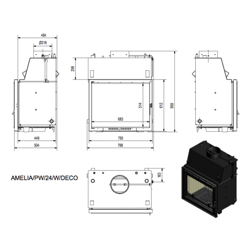 Каминная топка Kratki Amelia PW/24/W/DECO (змеевик)