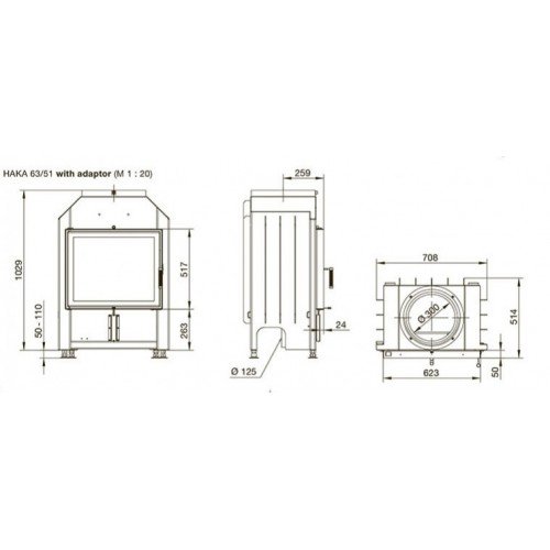 Каминная топка Hoxter Haka 63/51 Адаптер под аккумулятивные кольца HOXTER
