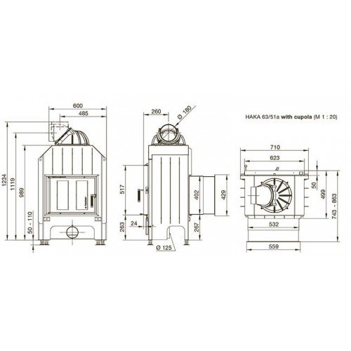 Каминная топка Hoxter Haka 63/51a Чугунный дымосборник