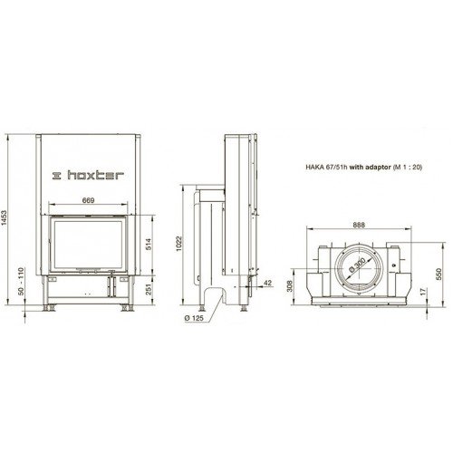 Каминная топка Hoxter Haka 67/51h Адаптер под аккумулятивные кольца HOXTER