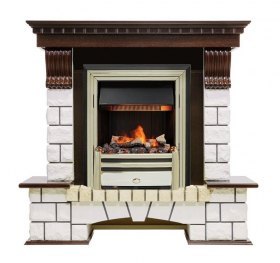 Каминокомплект Pierre Luxe - Темный дуб / Белый (Высота 1050мм) с очагом Cavendish
