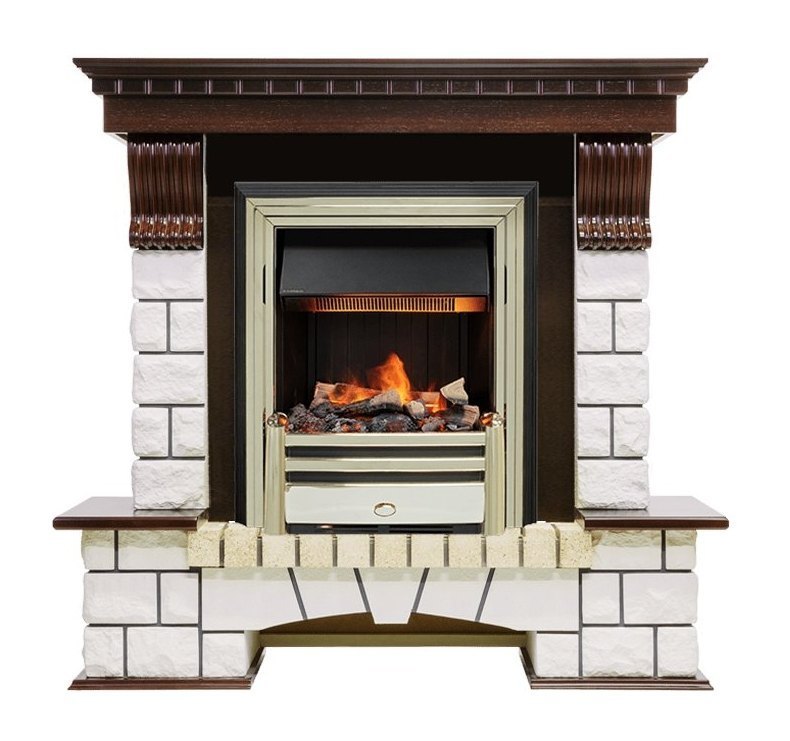 Каминокомплект Pierre Luxe - Темный дуб / Белый (Высота 1050мм) с очагом Cavendish