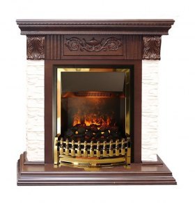 Каминокомплект Luxemburg (каменный) - Сланец/Темный дуб с очагом Atherton