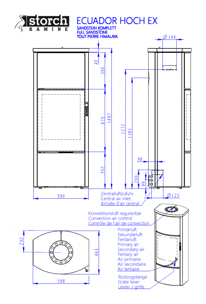 Печь-камин Storch ECUADOR H EX песчаник