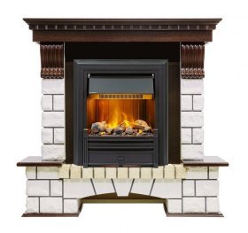 Каминокомплект Pierre Luxe - Темный дуб / Белый (Высота 1050мм) с очагом Brookline Black