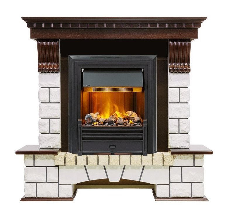 Каминокомплект Pierre Luxe - Темный дуб / Белый (Высота 1050мм) с очагом Brookline Black