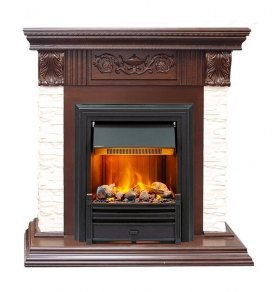 Каминокомплект Luxemburg (каменный) - Сланец/Темный дуб с очагом Brookline Black